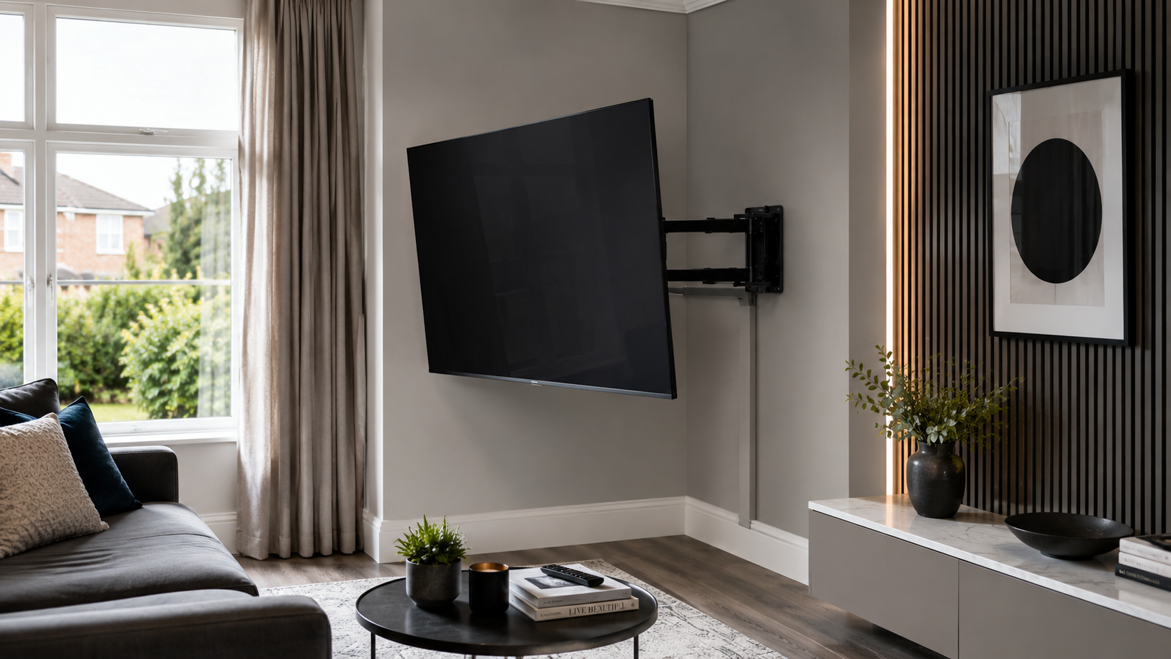 Corner TV wall mounting installation in a Stratford home