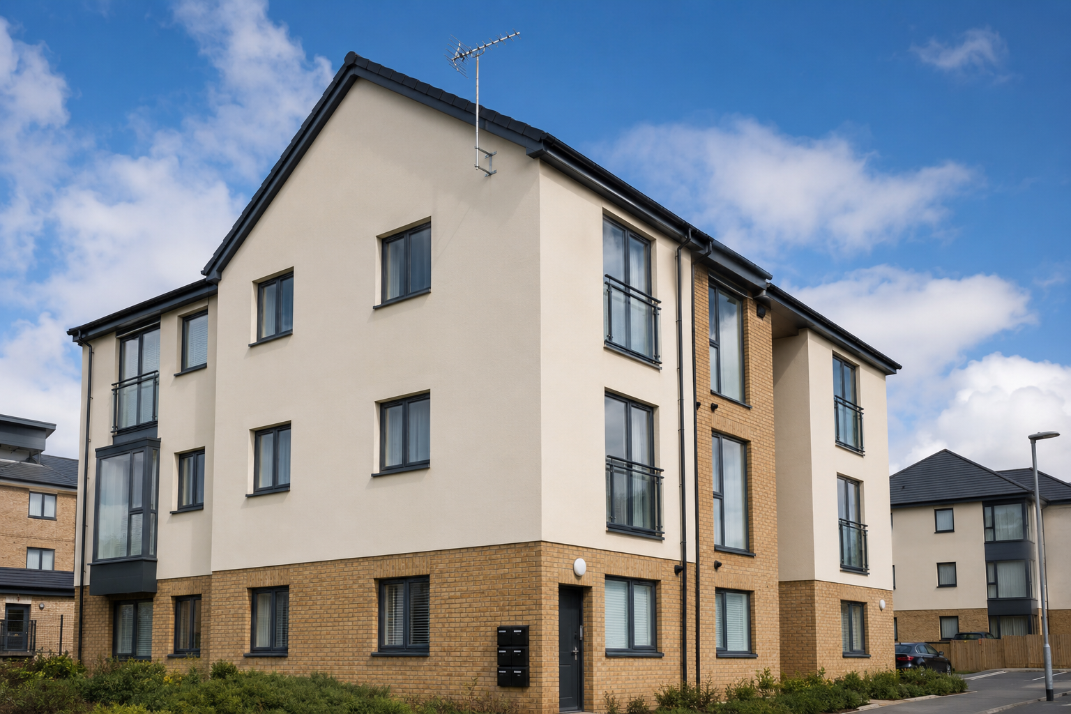 New build apartments with rooftop TV aerial in Stratford-upon-Avon