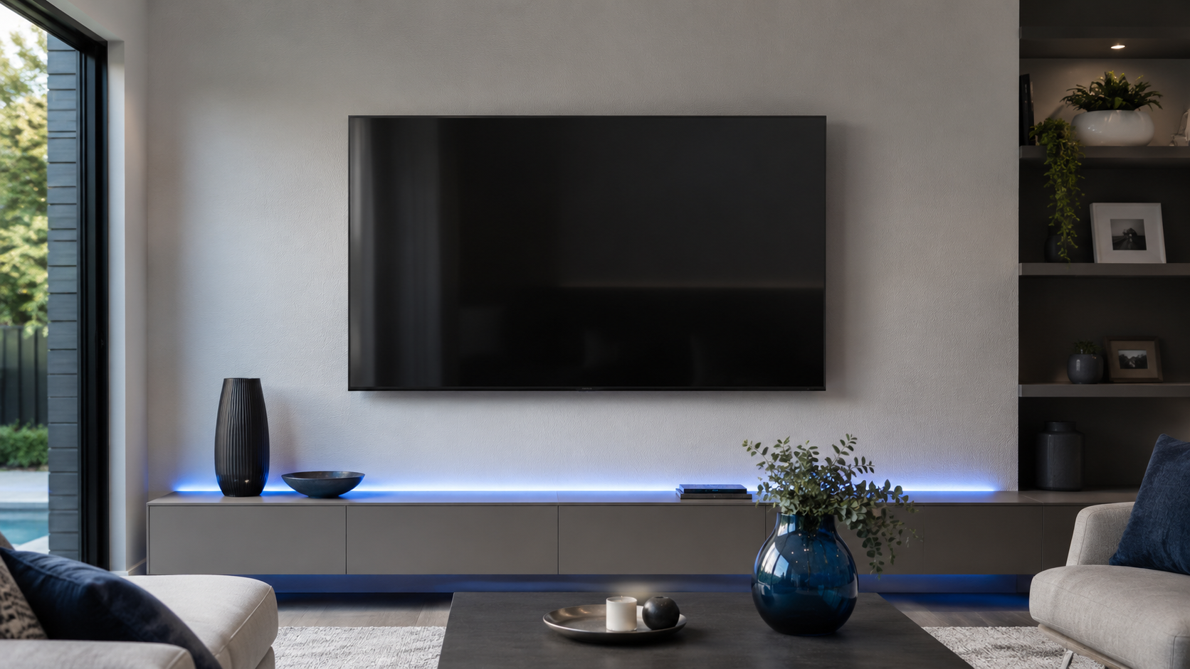 Wall mounted TV in a modern Stratford-upon-Avon living room